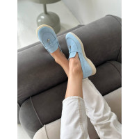 Нежно-голубые замшевые лоферы на низком ходу Арт. 156-6